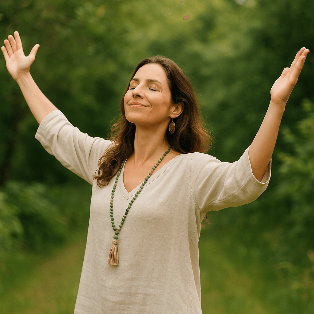 Woman practicing holistic wellness in nature, representing THCa's potential benefits.